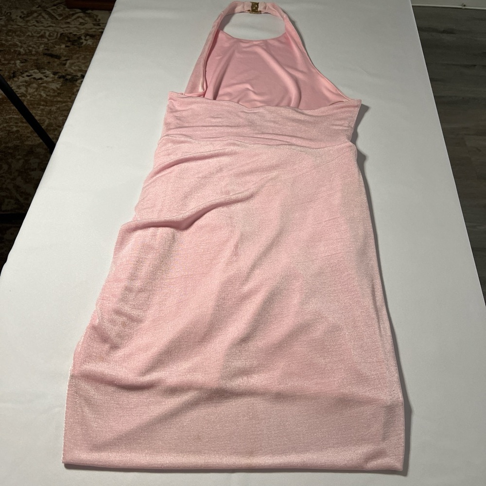 Pink Asymmetrical Ruched Mini Dress - Picture 4 of 6